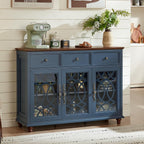 Joaxswe Farmhouse Sideboard Buffet Cabinet with Storage,48" Large Credenza with 3 Glass Doors & 3 Drawers,Adjustable Shelves Console Table,Wood Kitchen Coffee Bar for Dining Room,Living Room,Navy Blue
