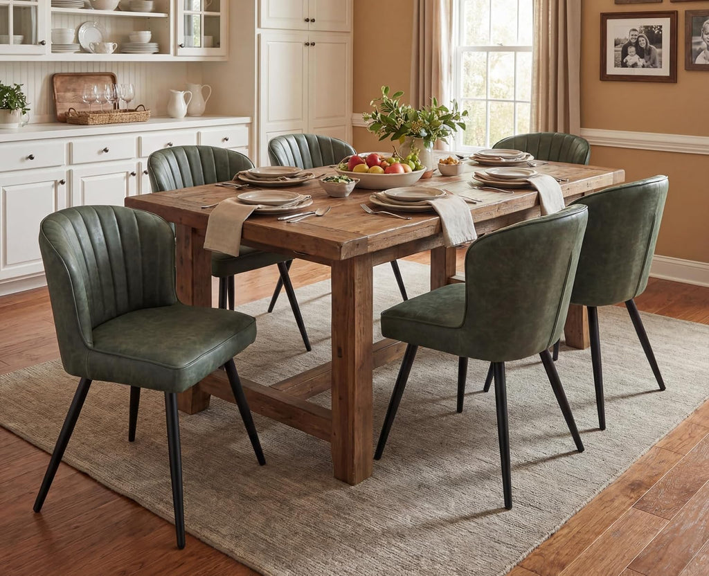 EALSON Modern Dining Chairs Set of 6, Upholstered Green Faux Leather Seater with Curved Shell Backs and Metal Legs, Armless Side Chair, for Dining Room/Kitchen/Restaurant Use