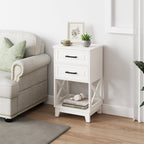 May in Color Nightstand with 2 Drawers, 30" Tall Beside Table for Bedroom | Farmhouse Wooden side Table with Solid Feet and Open Shelf, Modern Painted End Table for Living Room, Home Office, White