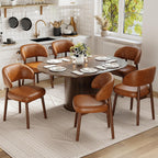MALOL 47"-63" Extendable Round to Oval Dining Room Table Chairs Set for 4-8, Modern Wooden Kitchen Table and Chairs with Hidden Storage and Fluted Design for Dining Room/Small Space(Walnut and Brown)