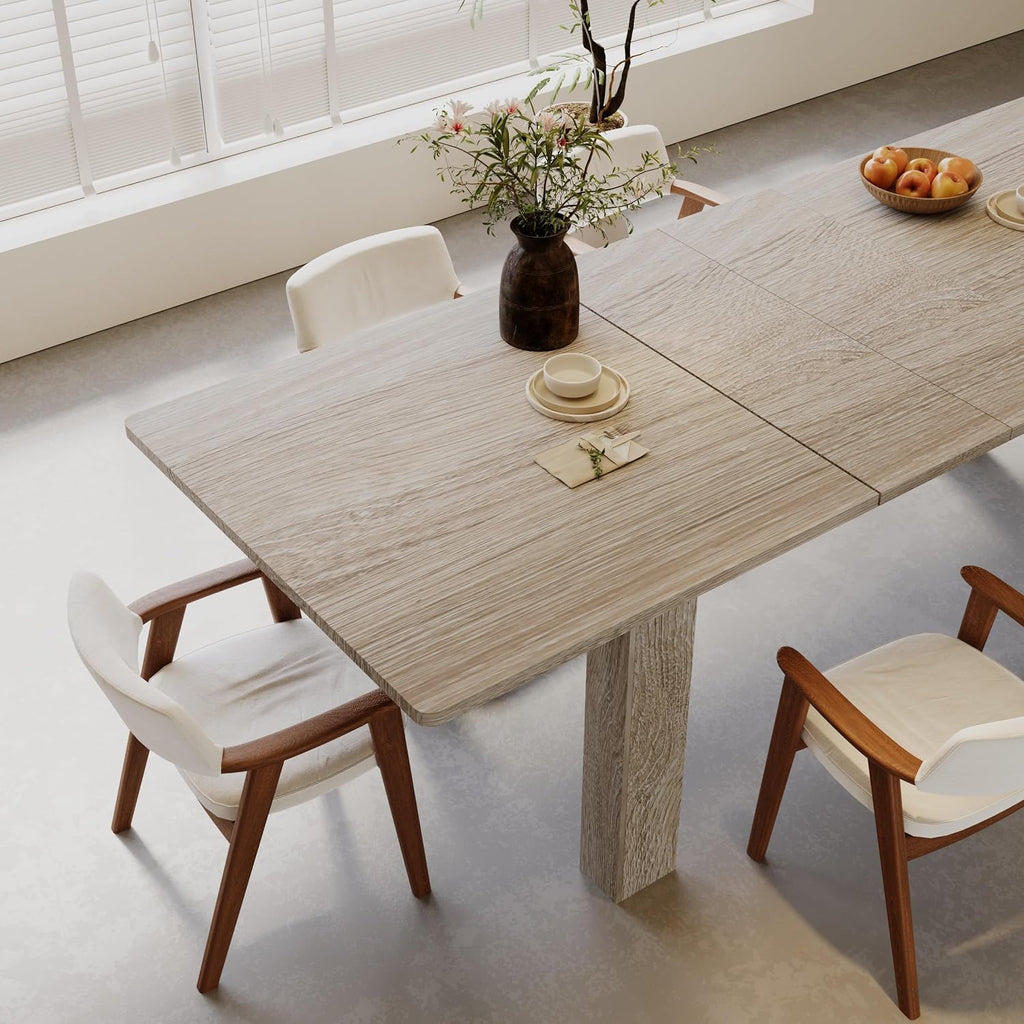 Extendable Dining Table for 6-10 Person, 55" to 86" Modern Dining Room Table, Rectangular Kitchen Table, Oak