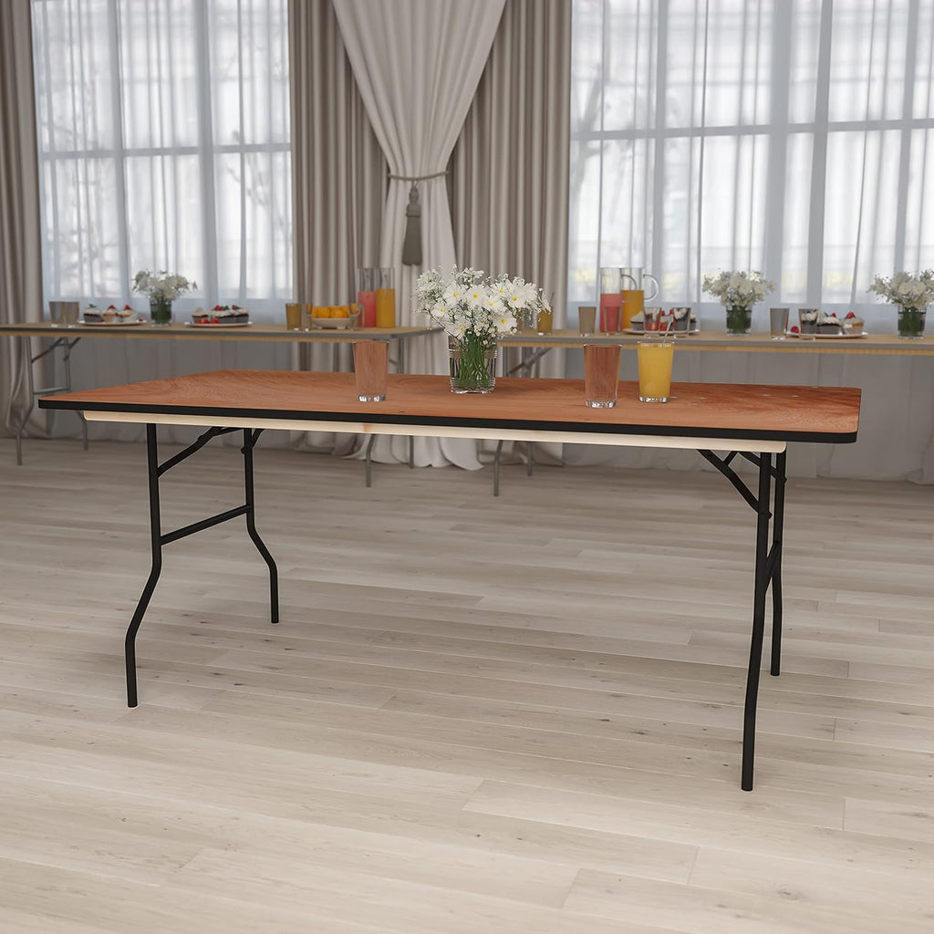 Flash Furniture 6 ft Folding Clear Coat Rectangular Banquet Table, Clear | Durable Construction, Commercial Use