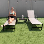 PURPLE LEAF Outdoor Chaise Lounge Chair with Armrests Bronze Aluminum Beige