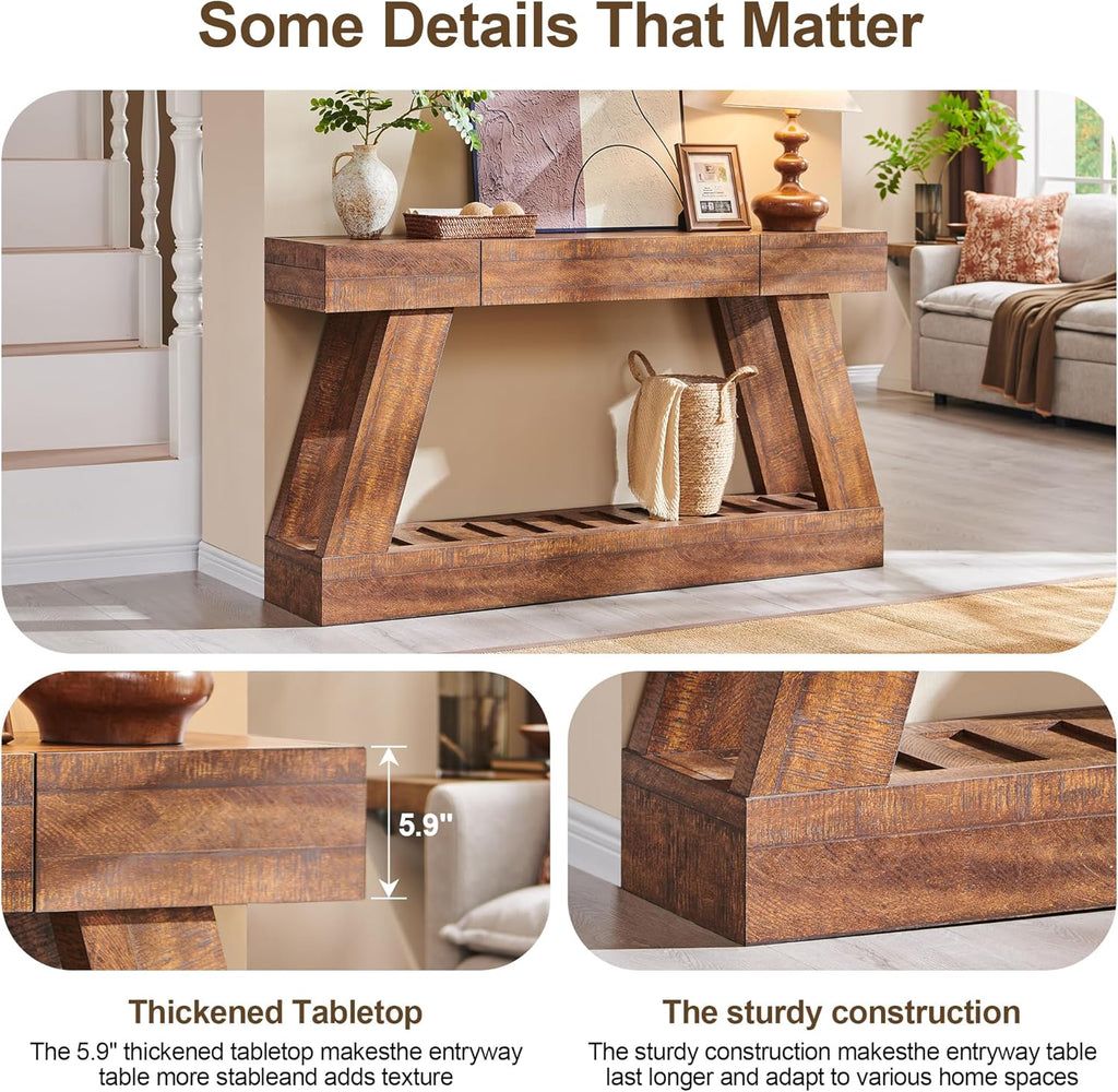 60" Farmhouse Entryway Table with Drawer, Narrow Console Table for Entryway