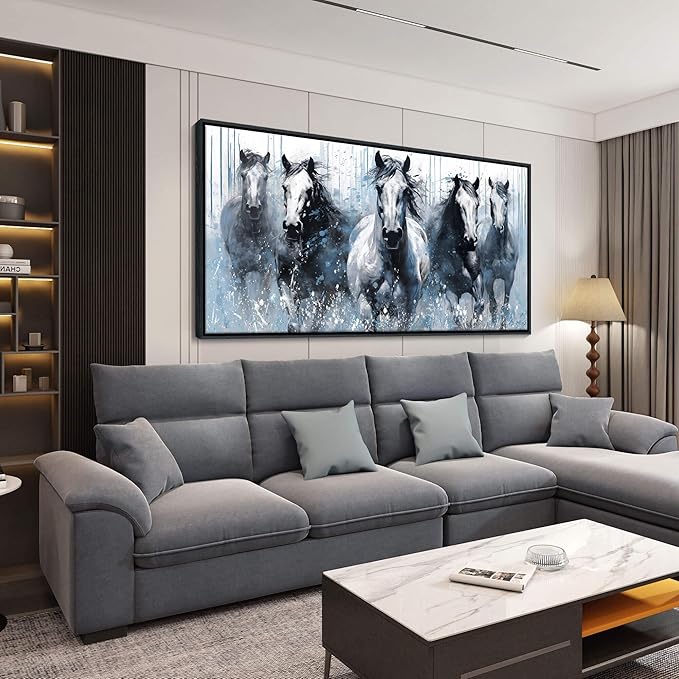 DUNHUANG ART Running Horses Canvas Wall Art - Equine Themed Galloping Animals in the Sand - Rustic Horse Decor for Living Room, Bedroom, Office 24"x48"