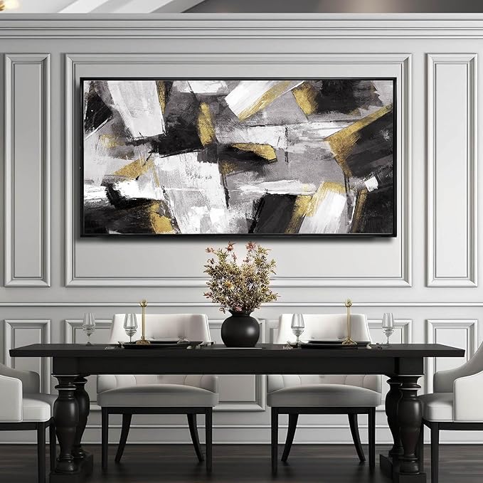 Black And Gold Wall Art Abstract Wall Decor Home Decor Living Room Large Artwork Framed Pictures Gold Decor Painting Wall Decorations 24”x48”