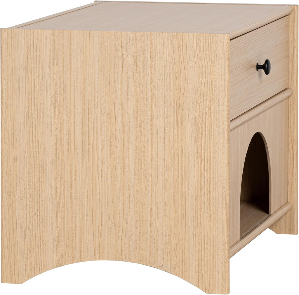 Furniture of America Cole Mid-Century Modern 22-Inch Rectangular Side Table with Drawer, Pet-Friendly Wooden Small Nightstand for Bedroom, Living Room, Home Office, Small Spaces, Natural