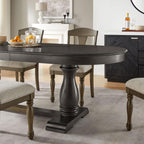 Mid-Century Modern Wooden Dining Table Extendable Oval Dining Table with 18" Leaf and Heavy Duty Column Legs, 76-inch Oversized Oval Wood Diningtable