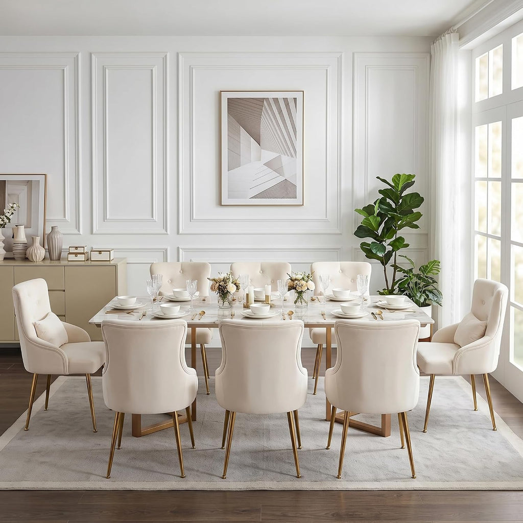 Velvet Dining Chairs Set of 2, Upholstered Velvet Accent Chairs, Kitchen Chair with Metal Legs & Lumbar Pillow for Dining/Living Room/Vanity