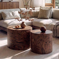 Round Nesting Coffee Table Set of 2, Modern Circle Accent End Table | Wooden Side Table, Small Drum Center Table, Natural Swirl Grain Rustic Side Set for Living Room, Small Space, No Assembling