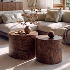 Round Nesting Coffee Table Set of 2, Modern Circle Accent End Table | Wooden Side Table, Small Drum Center Table, Natural Swirl Grain Rustic Side Set for Living Room, Small Space, No Assembling