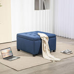 Round Storage Button Tufted Flip Top Ottoman in Elegant Blue Velvet with Comfortable Upholstery and Premium Quality Modern Style
