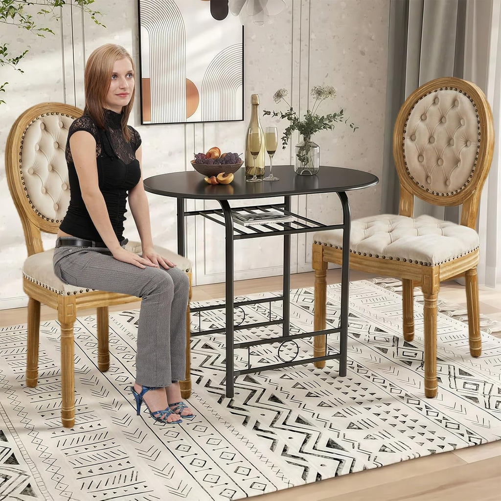 French Country Dining Chairs Set of 2,Upholstered Velvet Chairs with Round Back,Solid Wood Legs,for Living Room,Kitchen,Restaurant,Beige