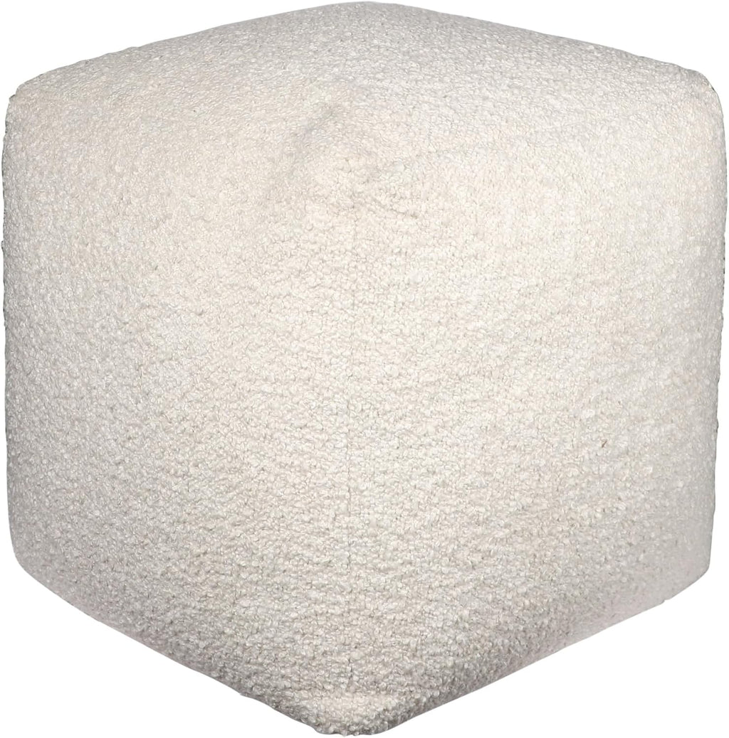 HomeRoots 18" Ivory Polyester Cube Outdoor Pouf Ottoman
