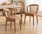 EALSON Rattan Mid Century Dining Chairs Set of 2 Modern Farmhouse Wooden Dining Room Chairs with Cane Curved Back Leather Upholstered Comfortable Kitchen Side Chairs for Restaurant, Brown