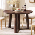 OKD 47" Dining Table for 4-6, Round Dining Room Table with Triangular Structure Pedestal Stable Base, Curved Table Edge, Circle Kitchen Tables for Dining Room, Kitchen, Dark Walnut