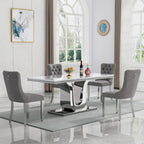 Modern White Dining Table for 6, U-Shape Stainless Steel Base, Marble Dining Room Table for 4-6, 68''L x 34''W Faux Marble Tabletop, Sturdy High Gloss Base, Rectangular Home Kitchen Table