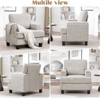 Accent Chairs Set of 2 with Armrest Storage, Modern Reading Living Room Chair, Upholstered Comfy Large Armchairs, Fabric Single Sofa Chair for Bedroom (Beige)