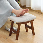 Foot Stool,Under Desk Foot Rest Ottoman, Washable Stool for Office, Living Room, Bedroom (Brown Legs-Beige Stool Seat)