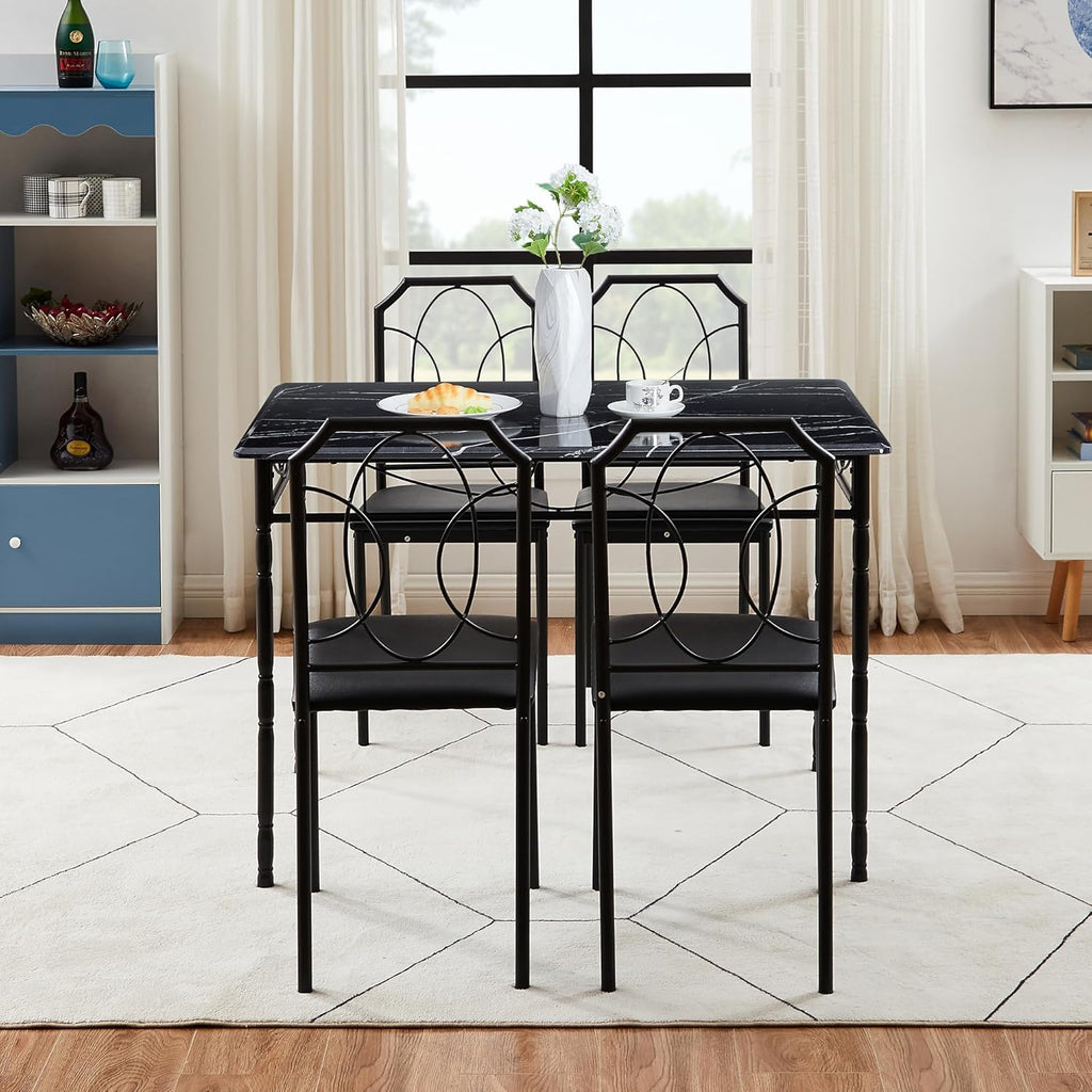 VECELO 5 Piece Dining Table Set for 4, Dinette with Chairs for Kitchen, Breakfast Nook, Small Space,Easy Assembly