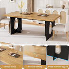 GarveeHome Dining Table for 6-8 People - 71" Modern Long Kitchen Table with Large Tabletop & Heavy Duty Pedestal Legs, Dinner Table for Kitchen, Conference Room, Home, Natural & Black