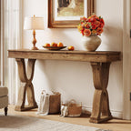 63-Inch Solid Wood Console Table, Farmhouse Entryway Table with X-Shaped Legs, Long Sofa Table for Living Room, Hallway, or Foyer, Easy Assembly, Anti-tip Kits