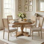 CIMOTA Farmhouse Dining Chairs Set of 8, French Rattan Dining Room Chairs with Rectangle Back/Distressed Wood Upholstered Vintage Side Chairs for Kitchen/Restaurant, Linen Beige/8PCS