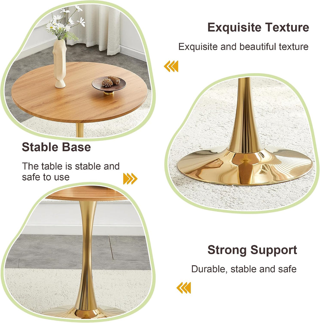 Round Dining Table for Small Space,32" Tulip Tables with Gold Metal Pedestal Base,Bistro Table for 2/3/4 People for Office,Apartment,Kitchen,Break Room(Only Table)