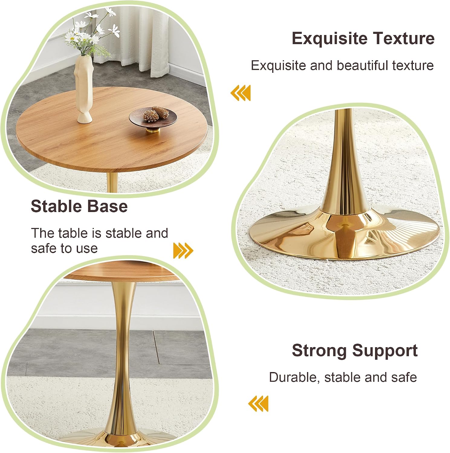 Round Dining Table for Small Space,32" Tulip Tables with Gold Metal Pedestal Base,Bistro Table for 2/3/4 People for Office,Apartment,Kitchen,Break Room(Only Table)