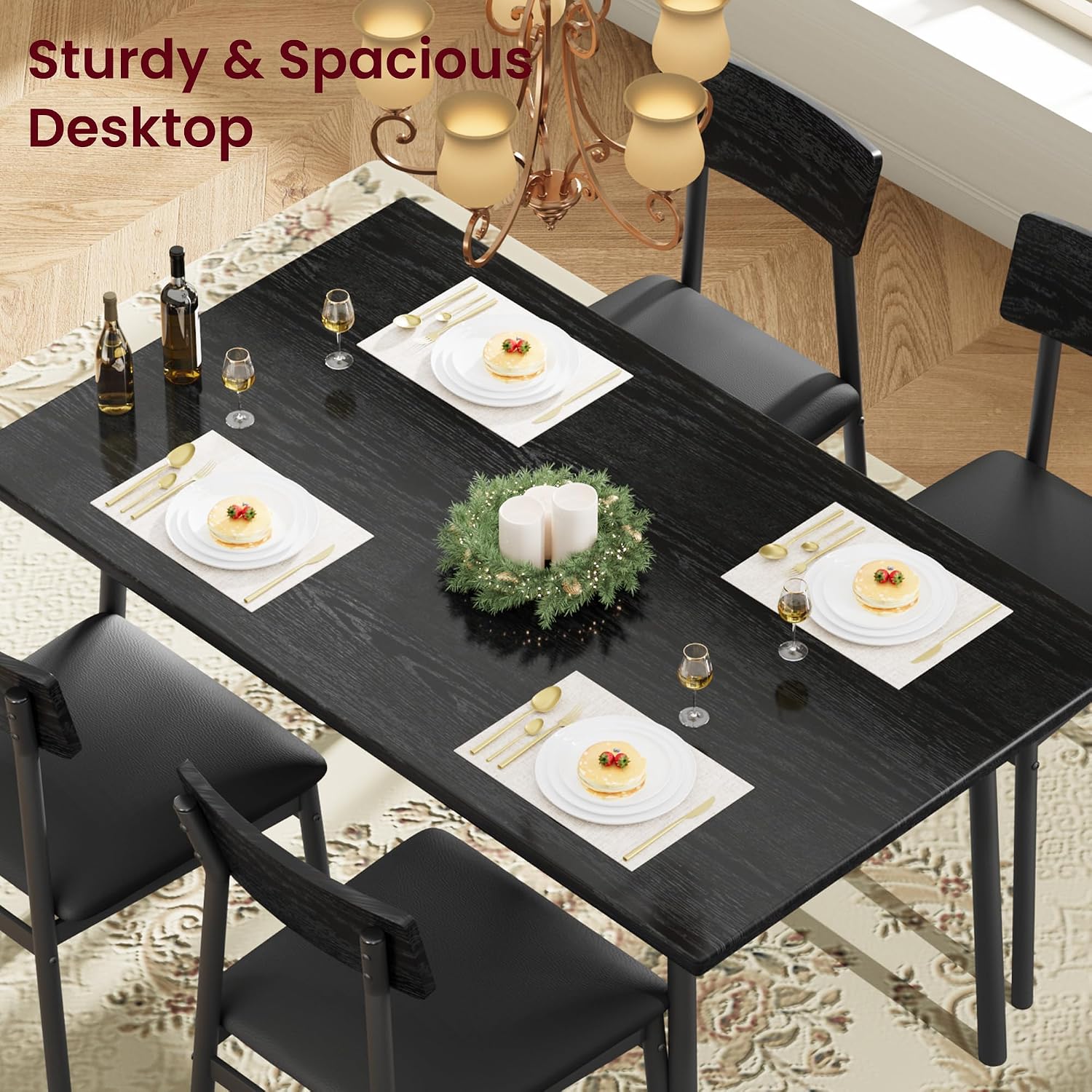 Garvee Dining Table Set for 4 with 4 Upholstered Chairs, Dining Room Table Set for 4 w/Smooth Edge, Wood Kitchen Table Chairs Set of 4 for Dining, Kitchen Room, Apartment, Rustic Blake
