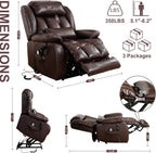 EDILLY XL Large Genuine Leather Lift Chair Recliner for Elderly, Dual Motor with Massage and Heating,with Double Lumbar Cushion and Extended Footrest,USB Port and Remote,Seat Width 26"(Brown)