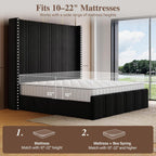 Queen Bed Frame with 65.75" Tall Headboard, Black