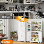 GAIOUS 74.8" Tall Metal Food Cabinet, White Kitchen Pantry Cabinet Cupboard | Food Storage, Kitchen Organizer, Storage Cabinet with 4 Door and 4 Adjustable Shelves, Steel Freestanding, for Dining Living