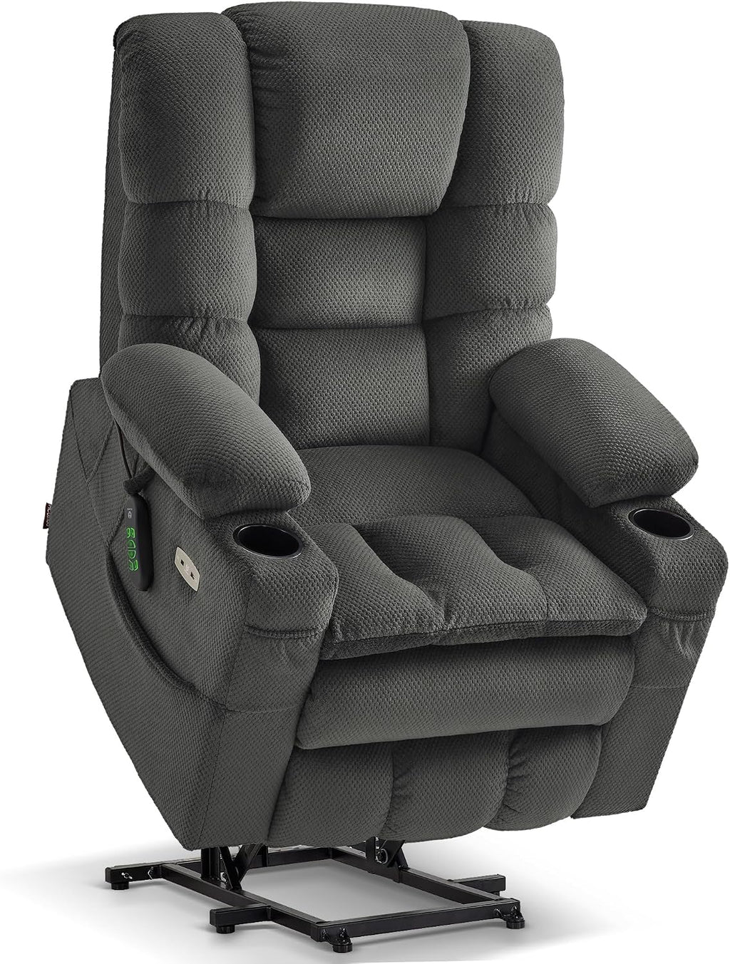 MCombo Triple Motor Lay Flat Power Lift Recliner Chair for Tall Elderly, Infinite Position, Massage, Dual Heating, Adjustable Headrest, Fabric 7634 (Grey, Large)