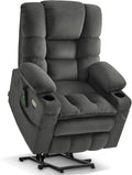 MCombo Triple Motor Lay Flat Power Lift Recliner Chair for Tall Elderly, Infinite Position, Massage, Dual Heating, Adjustable Headrest, Fabric 7634 (Grey, Large)
