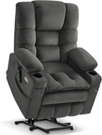 MCombo Triple Motor Lay Flat Power Lift Recliner Chair for Tall Elderly, Infinite Position, Massage, Dual Heating, Adjustable Headrest, Fabric 7634 (Grey, Large)