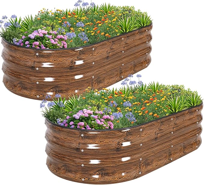 1MORE Galvanized Raised Garden Bed- Planter Garden Boxes Outdoor, Raised Beds for Gardening, 4x2x1ft Metal Garden Bed Kit for Vegetables Flower, Planter Raised Beds with Tools.Grain-2pack