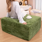 37.4 Inch Oversized Ottoman for Couch, Corduroy Upholstered Footrest with Compressed Memory Foam, Modular Sectional Cloud Pouf, No Assembly Required, DIY Combination, Green