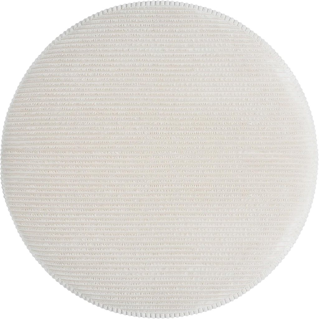 Merax 30.25" Modern Upholstered Round Corduroy Ottoman, Multifunctional Extra Seat, Side Table, Foot Rest, Stuffed Pouf Footstool for Living Room Bedroom, Beige