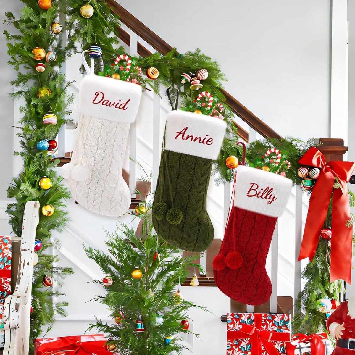 Personalized Christmas Stocking - 16-Inch Christmas Stockings with Names - Festive Needlepoint Xmas Stocking for Holiday Christmas Party Family Decor- Unique (1 pcs)