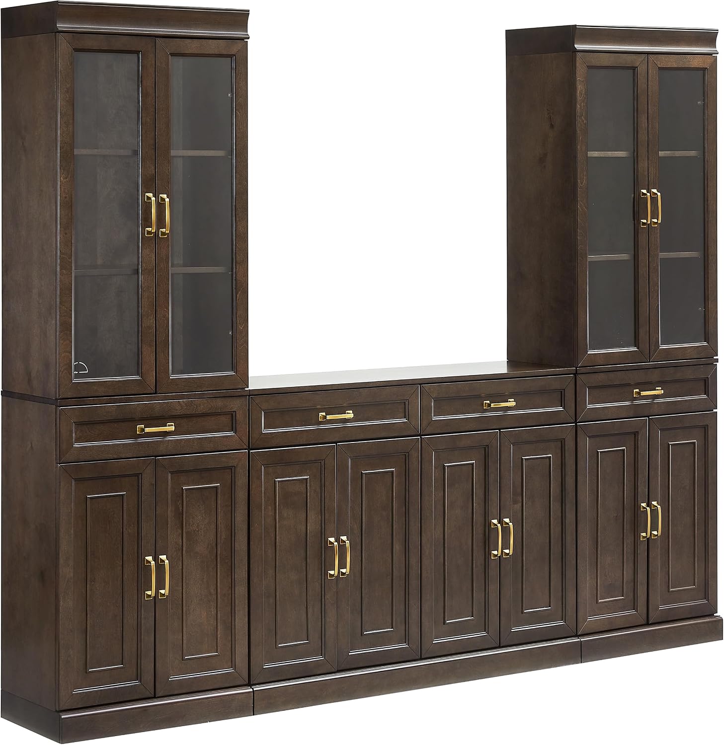Crosley Furniture Stanton 3-Piece Sideboard Buffet Cabinet and Glass Door Kitchen Storage Pantry Set, Coffee