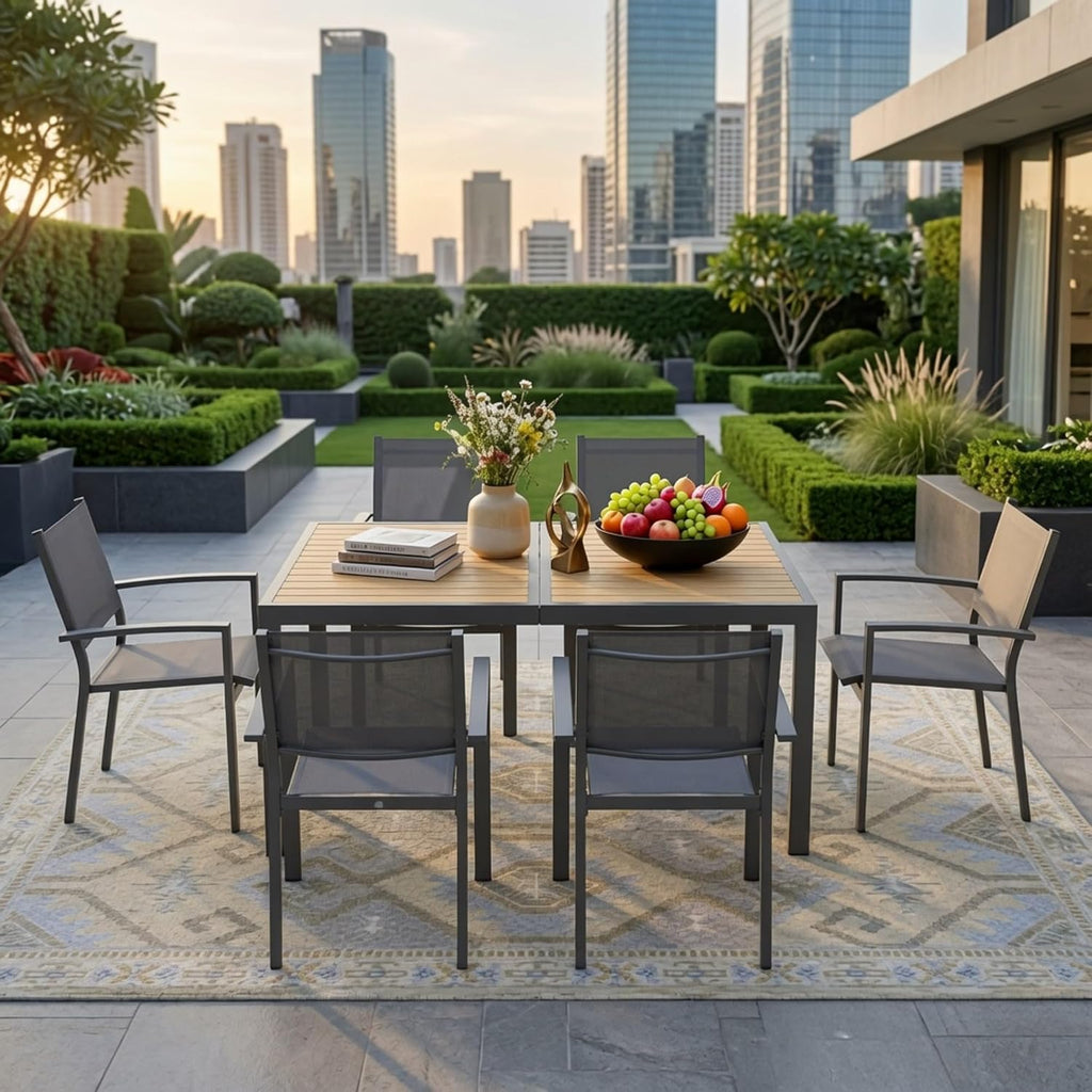 Elountik Set of 6 Heavy Duty Outdoor Patio Chairs, All Weather Textilene Mesh, Metal Frame, 350lb Capacity, Grey