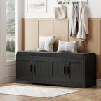 Homleke Shoe Storage Bench, 4 Doors & Thickened Padded Seat Cushion | 2-Tier Shoe Bench, Entryway Bench, Adjustable Shelf, 13.8" D x 45.3" W x 18.5" H, for Living Room, Bedroom, Black