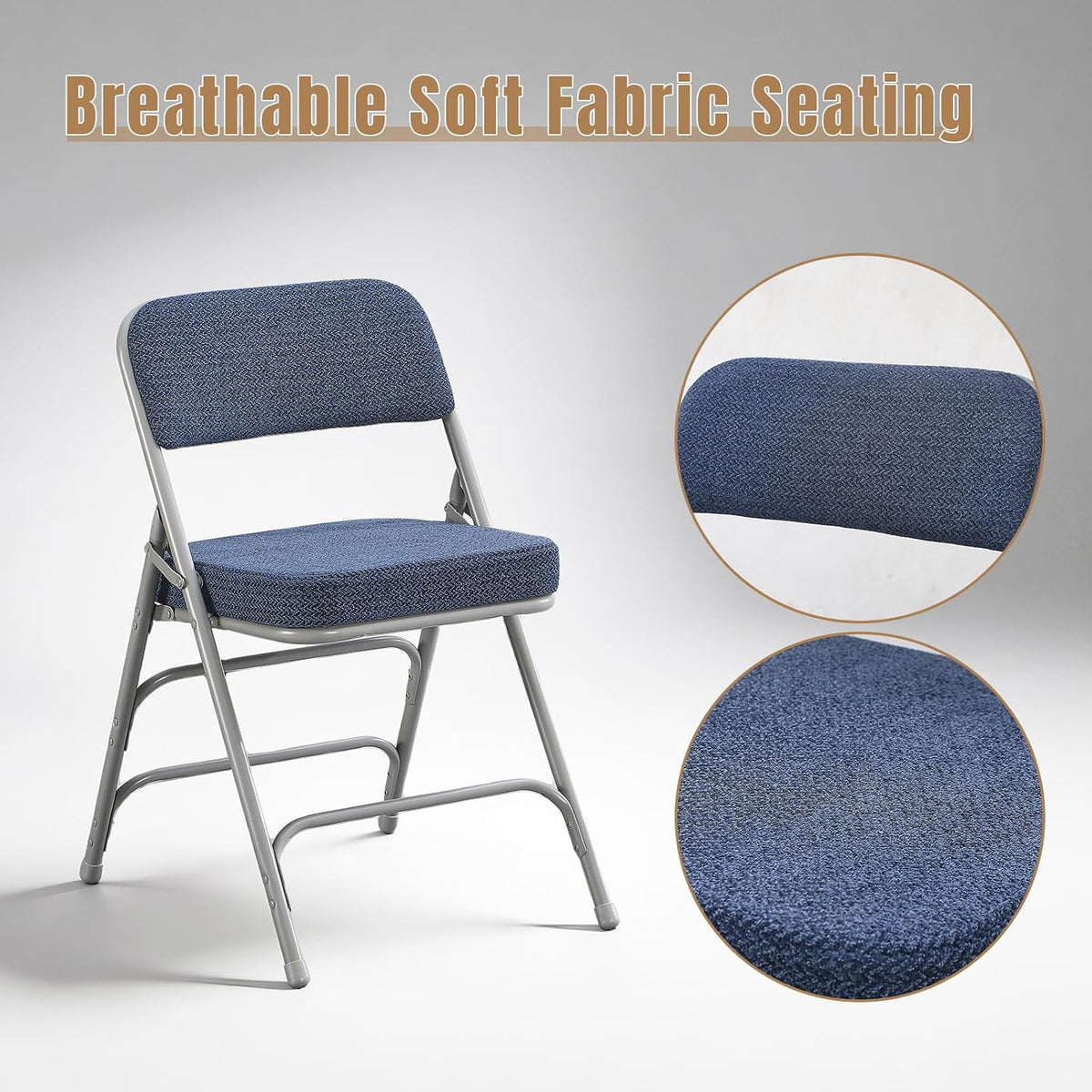 Folding Chair with Thick Cushioned Seat, Padded Metal Frame Foldable Chairs for Home Office Party Wedding Indoor Outdoor Use, Heavy Duty Comfortable Portable Dining Chairs, 1 Pack, Blue