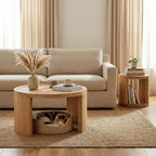 Round Nesting Coffee Table Set of 2, Brown, Wood Top | Modern wood-top tables for living rooms, bedrooms, and apartments