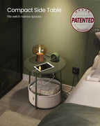 VASAGLE LILEA Collection - Side Table with Charging Station, Round End Table with Fabric Basket, Nightstand with USB Ports, for Living Room, Bedroom, Modern, Forest Green and Cream White ULET228C04