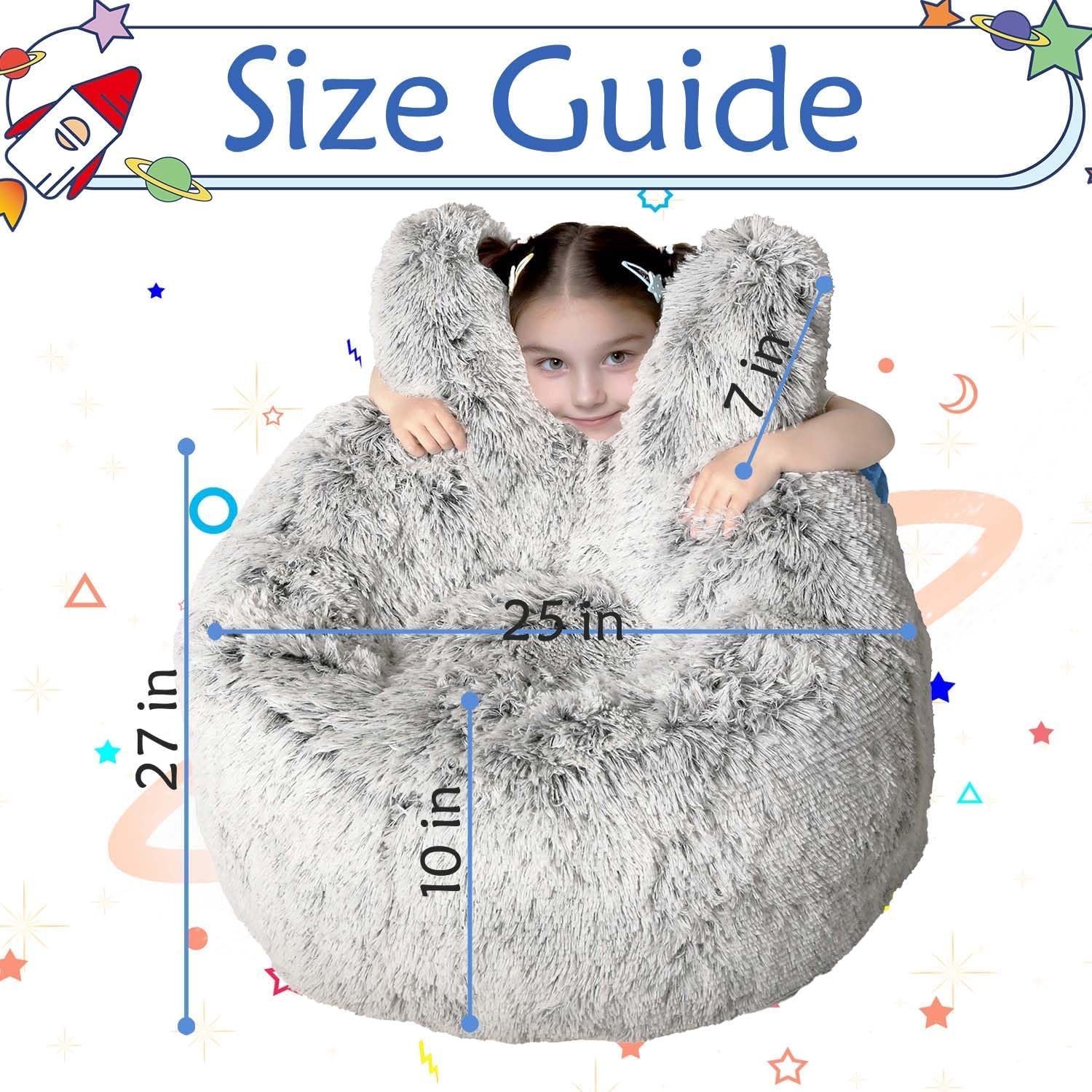 Fluffy Bean Bag Chair for Kids, with Plush Faux Fur Cover, 2.5FT Memory Foam Bean Bag Chairs for Teens & Kids, Ultra Soft Sofa for Living Room/Bedroom/Dorm,Grey