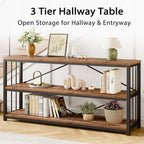 LVB Farmhouse Industrial Console Table for Home, Rustic Brown, 70 Inch | Wood Metal Foyer Entryway Sofa Tables with Storage, 3 Tier Long Rustic Entry Table TV Stand with Shelves for Living Room