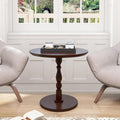 Round Side Table with Pedestal Base, 23.22" Wooden End Table, Coffee Table for Snacks & Drinks Living Room, Bedroom, Balcony (Walnut Dark Brown)