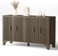 Mid Century Modern Fluted Buffet Cabinet with Storage, Accent Sideboard and Credenza Storage Cabinet with Doors, Wood Coffee Bar Console for Kitchen, Living Room (Dark Brown, 55" 4-Door)
